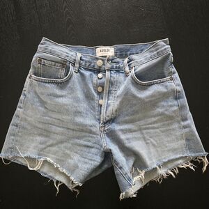 Agolde Light Blue Distressed Jean Shorts